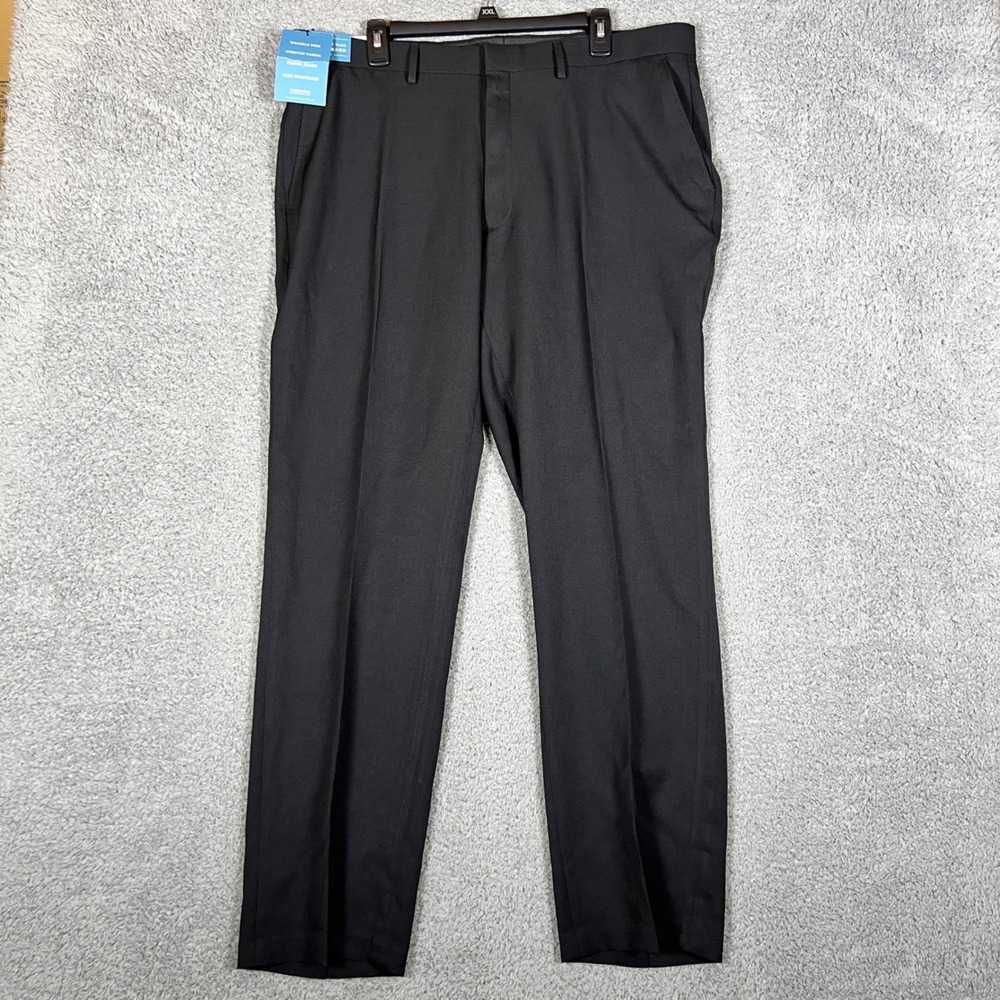 Haggar Dress Pants Mens 38x32 Black Heather Tailored Fit Wrinkle Business Office